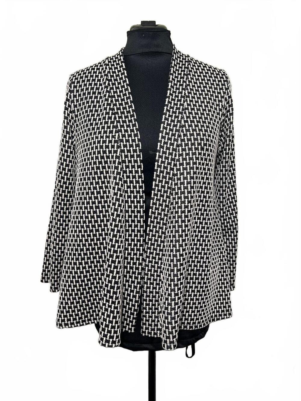 Espresso Women's Black and White Patterned Open Front Cardigan Medium